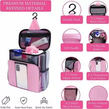 Подвесная косметичка с ручкой, застежка-молния, большая вместимость, несколько отделений, быстросохнущая, водонепроницаемая сумка для хранения душевой кабины чёрный