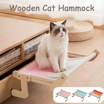 Подвесная кровать для кошек, гамак для кошек, прочная деревянная сборная кровать-гнездо, хлопчатобумажное полотно, легко моющееся, гнездо для котят L