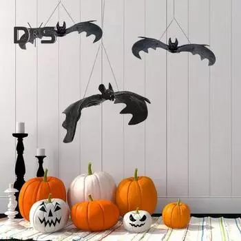 Подвесная летучая мышь на Хэллоуин, реалистичное украшение в виде резиновой летучей мыши, пугало, реквизит для угощения потолков и окон из дерева A