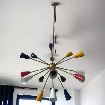 Подвесная люстра из разноцветной латуни «Спутник» на 16 ламп - большая люстра «Стильново» - рождественский декоративный акцент в подарок