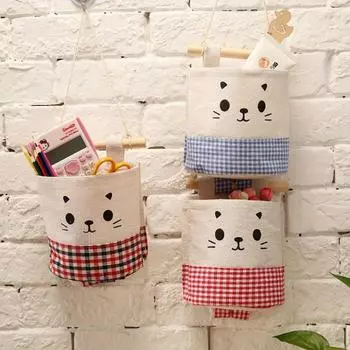 Подвесная милая сумка для хранения, настенный органайзер, небольшие подвесные карманы, декоративный дизайн с изображением кошек для общежития и домашней организации 3pcs