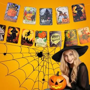 Подвесная открытка на Хэллоуин PumpkinCat Partern Настенный баннер на Хэллоуин для вечеринки Декор для дома и комнаты Винтажное украшение баннера