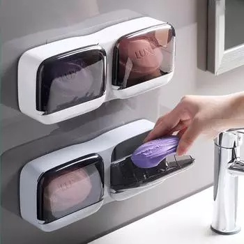 Подвесная пластина для слива дома, полка для хранения, мыльница, органайзер для ванной комнаты, мыльница, мыльницы white-double