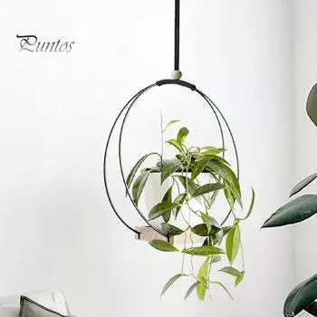 Подвесная подставка для растений, универсальный держатель для цветочных горшков с деревянным основанием, компактный держатель для комнатных растений, подарок для мам, любителей растений, новоселье золотистый/белый