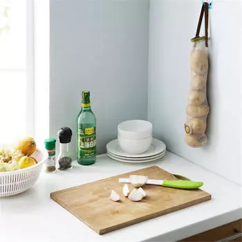 Подвесная полая дышащая кухонная многофункциональная сетчатая сумка для хранения чеснока и имбиря бежевый