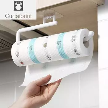 Подвесная полка для кухонного шкафа с рулоном бумаги, вешалкой для полотенец и держателем для туалетной бумаги 15*6.5cm белый