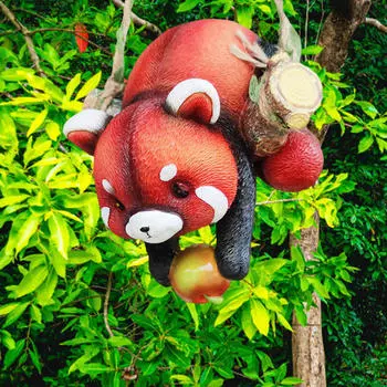 Подвесная садовая статуя, фигурка животного, подарочное украшение, забор, скульптура из смолы, маленькая фигурка панды для красный