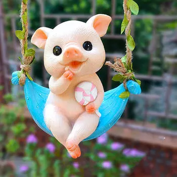 Подвесная садовая статуя, скульптура животного, фигурка свиньи, художественные поделки, уличный декор, украшение для газона