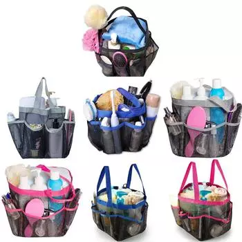 Подвесная сетчатая душевая кабина, переносная сумка-тоут для душа с 8 карманами, большая вместимость, быстросохнущий душ double handles 21x21x24cm чёрный