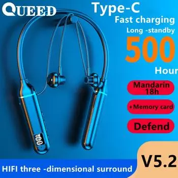 Подвесная шейная Bluetooth-гарнитура с электрическими шоу Беспроводная шейная подвесная Bluetooth-гарнитура Спортивные наушники с двойной батареей Сверхдлинный режим ожидания чёрный