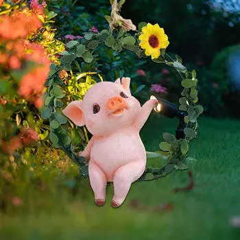 Подвесная статуя животного, садовый декор, тонкая работа, украшения для двора, коллекции, фигурка из смолы Pig Statue
