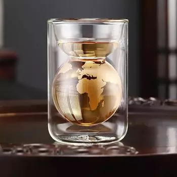 Подвесная стеклянная чашка для воды, бытовая, креативная, креативная, двойная, анти-горячая, стеклянная чашка с высоким уровнем внешнего вида 200ml золотой