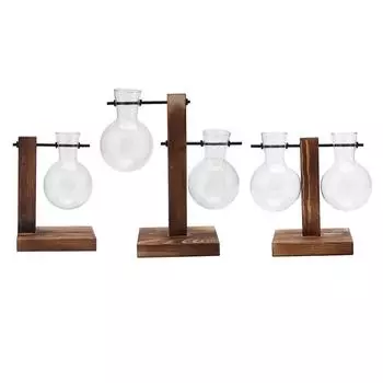 Подвесная стеклянная ваза с деревянным подносом - винтажный цветочный горшок для домашнего декора и свадеб Vase frame-D