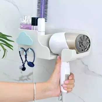 Подвесная стойка для фена Cloud, полка для ванной комнаты, стойка для хранения волос, настенная стойка для фена Free Punch