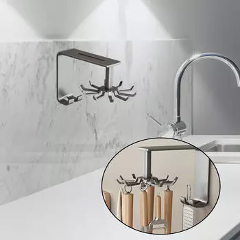 Подвесная стойка для кухонных принадлежностей, крючки для кухни, устойчивые к ржавчине, настенные серый