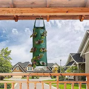 Подвесная сумка для цветов клубники. Дизайн с боковым отверстием. Подвесная сумка из нетканого материала. Простая в использовании. Перевернутая садовая сумка для цветов помидоров. D зелёный