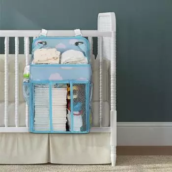 Подвесная сумка для детских подгузников с 4 полиэтиленовыми досками, 2 крючками, узором облаков, полой сеткой, несколькими боковыми карманами, отделениями, органайзером для хранения предметов первой необходимости для младенцев
