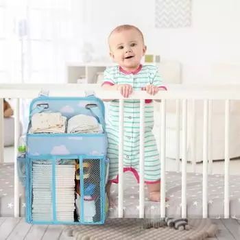 Подвесная сумка для детских подгузников с 4 полиэтиленовыми досками, 2 крючками, узором облаков, полой сеткой, несколькими боковыми карманами, отделениями, органайзером для хранения предметов первой необходимости для младенцев кофейный