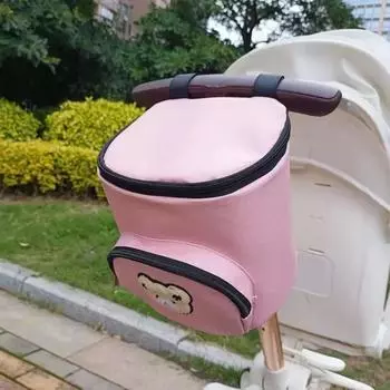 Подвесная сумка для детской коляски Общие аксессуары Детская прогулочная тележка Седельная сумка Милый медведь Органайзер для детских подгузников Водонепроницаемая сумка для хранения зелёный