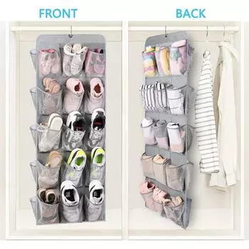 Подвесная сумка для хранения, 30 больших сетчатых карманов, двусторонний с вращающейся вешалкой, настенный органайзер для обуви белый