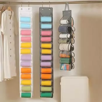 Подвесная сумка для хранения леггинсов Большая вместимость Простая установка Складные рубашки Джинсы Органайзер Нижнее белье Шкафы Держатель рулона S белый