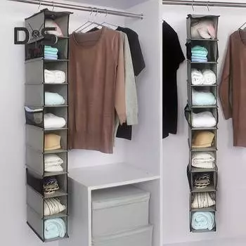 Подвесная сумка для хранения обуви с 6 сетчатыми карманами, 10-слойный дизайн, вместительный водонепроницаемый вертикальный органайзер для хранения, вешалка для обуви серый