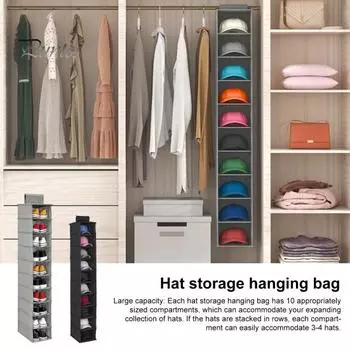 Подвесная сумка для хранения шляп, складная конструкция, большая вместимость с 10 отделениями, простая сборка, органайзер для бейсболок серый