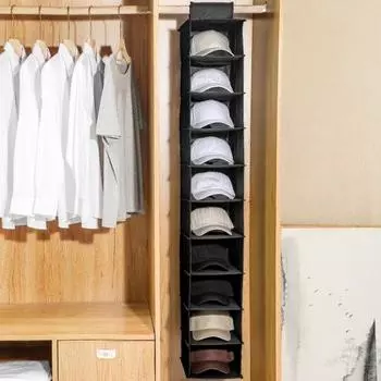 Подвесная сумка для хранения шляп, складная конструкция, большая вместимость с 10 отделениями, простая сборка, органайзер для бейсболок серый