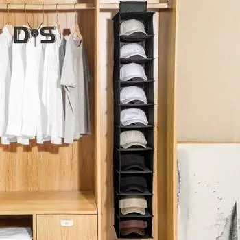 Подвесная сумка для хранения шляп, складная конструкция, большая вместимость с 10 отделениями, простая сборка, органайзер для бейсболок серый