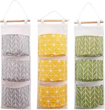 Подвесная сумка для хранения в настенном шкафу, 3 шт. Водонепроницаемый органайзер над дверным шкафом Подвесной карманный органайзер из льняной ткани с 3 карманами для спальни, Ба 3 pcs