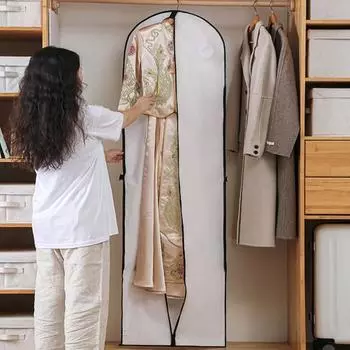 Подвесная сумка для свадебного платья Прочная моющаяся Дышащая с ручкой на молнии Пыленепроницаемый складной чехол для одежды белый