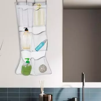 Подвесная сумка для ванной комнаты, большая вместимость, прозрачная с крючками, отличная несущая способность, быстросохнущая сетка, шампунь для мытья тела, органайзер для душа, тележка для душа белый