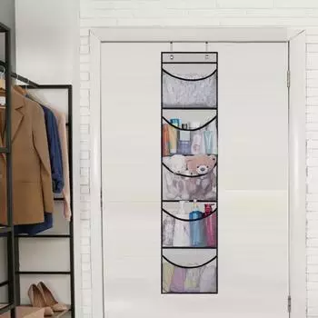 Подвесная сумка из нетканого материала с крючком, 5 сетчатых карманов, большая вместимость, сверхмощная подвесная шляпа над дверью, сумка для хранения обуви, органайзер чёрный