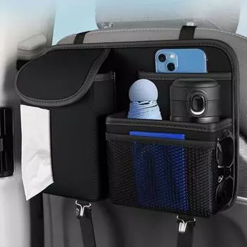 Подвесная сумка на спинку автомобильного сиденья, кожаные подстаканники, тканевый чехол, ящик для хранения с несколькими карманами, органайзер коричневый