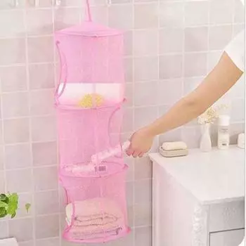 Подвесная сумка с 3 отделениями, полезная сетчатая ткань, складная корзина для хранения органайзера для дома розовый
