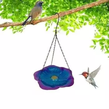 Подвесная ванна для птиц, стеклянный цветочный дизайн, железная станция для поения пчел, уличная ванна для бабочек, чаша для кормления пчел для двора, сада, внутреннего дворика, декора фиолетовый