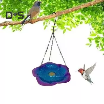 Подвесная ванна для птиц, стеклянный цветочный дизайн, железная станция для поения пчел, уличная ванна для бабочек, чаша для кормления пчел для двора, сада, внутреннего дворика, декора фиолетовый