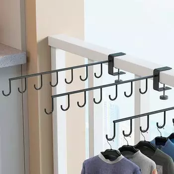 Подвесная вешалка для одежды с крючками, сушилка для одежды без перфорации, прочный стержень для хранения одежды белый
