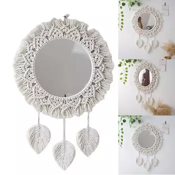 Подвесное настенное зеркало с бахромой в стиле бохо, круглое декоративное зеркало для квартиры, гостиной, спальни, домашнего декора в стиле листа