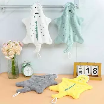 Подвесное полотенце для рук, хорошо впитывающее, приятное для кожи, двустороннее, с мультяшным дизайном, забавное детское полотенце для рук со шнурком зелёный