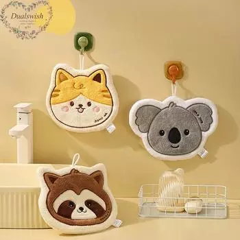 Подвесное полотенце для рук с милым мультяшным животным, полотенце для рук из кораллового флиса, двухслойная губка, суперпрочное впитывание воды, быстросохнущее, многофункциональное полотенце кофейный