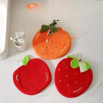 Подвесное полотенце с милым рисунком фруктов, детское полотенце для рук, коралловое бархатное кухонное впитывающее полотенце для рук, маленькое полотенце