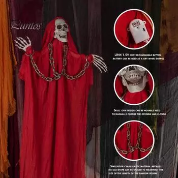 Подвесное украшение для привидения на Хэллоуин, уличный скелет-призрак со светящимися глазами, активируемый голосом, большой дом с привидениями, реквизит для вечеринки, двора, газона, дерева, декора красный