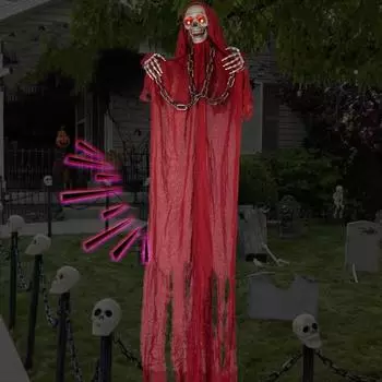 Подвесное украшение для привидения на Хэллоуин, уличный скелет-призрак со светящимися глазами, активируемый голосом, большой