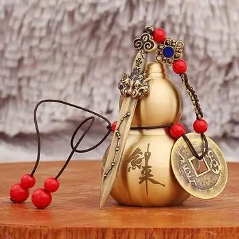 Подвесное украшение из латунной тыквы с резным стилетом в виде медной монеты красного цвета в стиле ретро в китайском стиле
