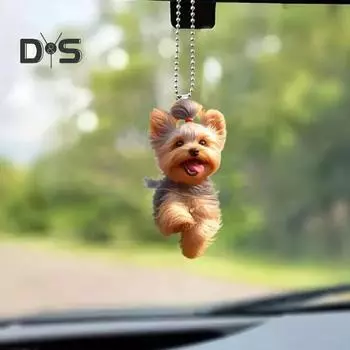 Подвесное украшение, креативный 2D акриловый плоский мультяшный кулон в виде собаки с ремешком, легко подвешиваемый брелок, автомобильный аксессуар Little Dog