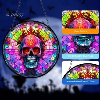 Подвесное украшение на Хэллоуин Призрак Череп Паук Ловец Солнца Подвесная акриловая доска для окон Цветной декор для стен окна E