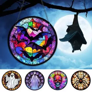 Подвесное украшение на Хэллоуин Призрак Череп Паук Ловец Солнца Подвесная акриловая доска для окон Цветной декор для стен окна E