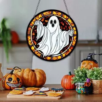 Подвесное украшение на Хэллоуин Призрак Череп Паук Ловец Солнца Подвесная акриловая доска для окон Цветной декор для стен окна D