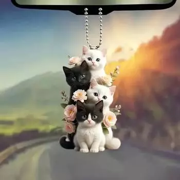 Подвесное украшение в виде кошки, подвеска на зеркало заднего вида автомобиля со шнурком, легко вешать, очаровательный внешний вид, в форме кошки